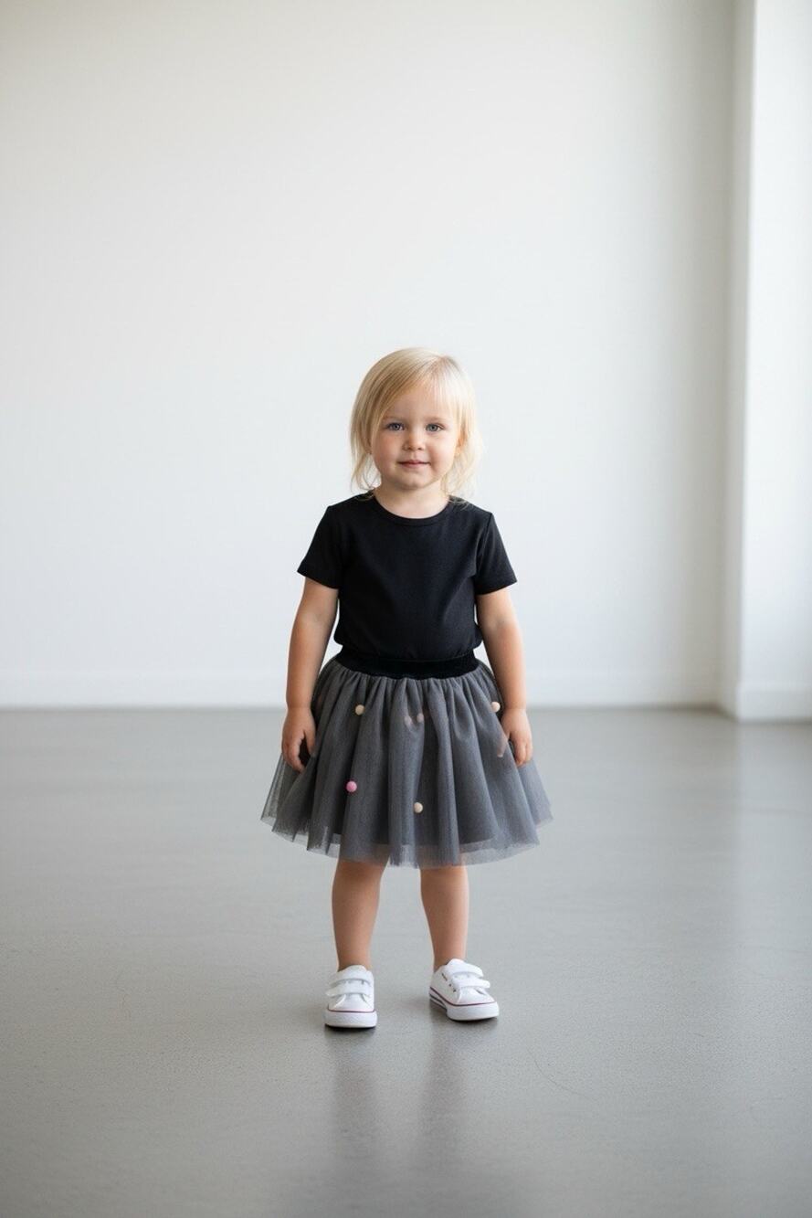 Reserved Girls Toddler Tulle Skirt Size 2T Pom-Pom Gray Ballerina Feminine